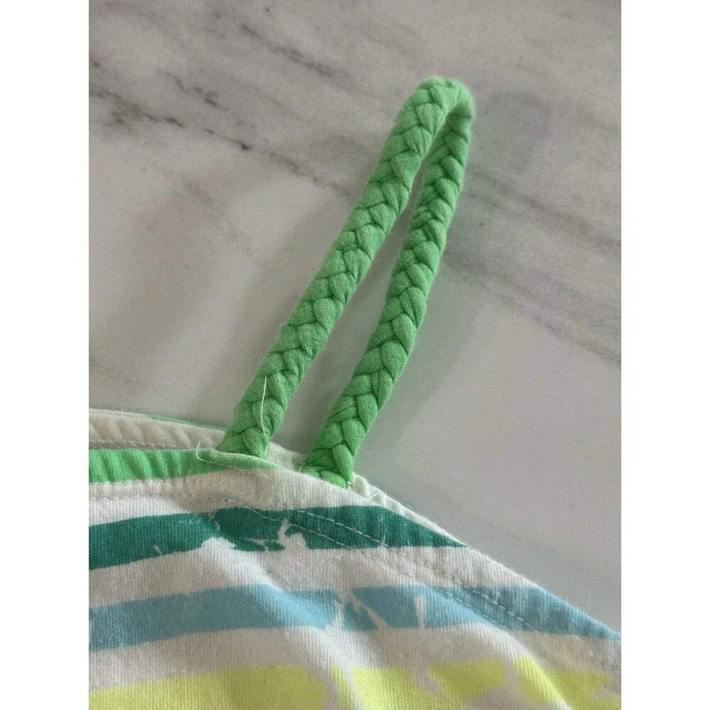CuteJustice Girls One Strap Top Green Shelf Bra Stripes Fringes Size 7